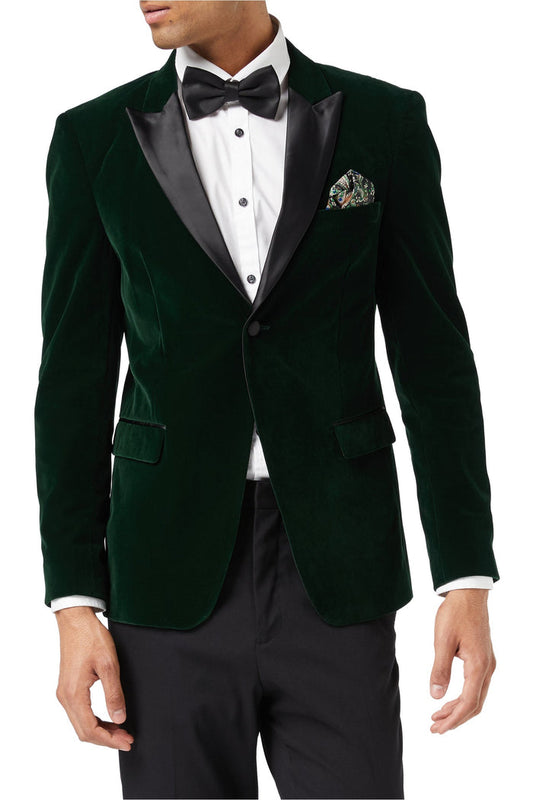 DINNER MAK - Green Soft Velvet Tuxedo Jacket