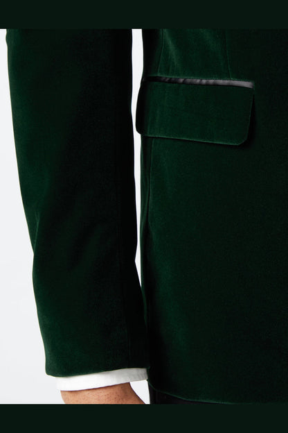 DINNER MAK - Green Soft Velvet Tuxedo Jacket