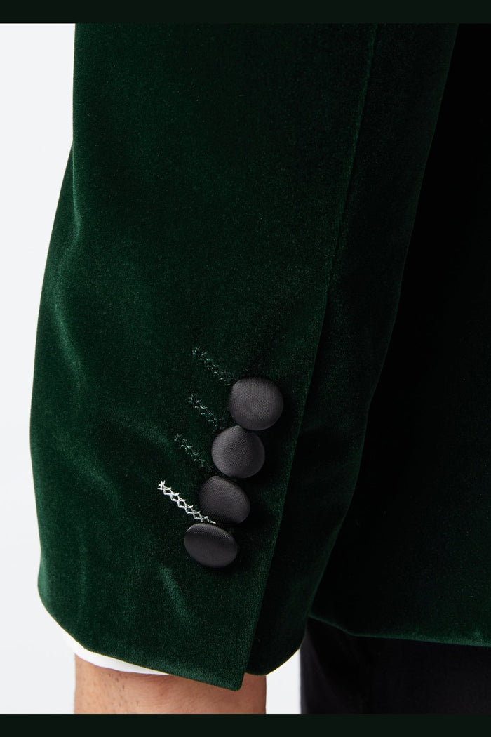 Green Velvet Tuxedo 5 Piece Set - Jacket, Shirt, Trouser, Bow & Shoes