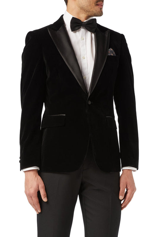 DINNER TIM - Black Soft Velvet Tuxedo Jacket