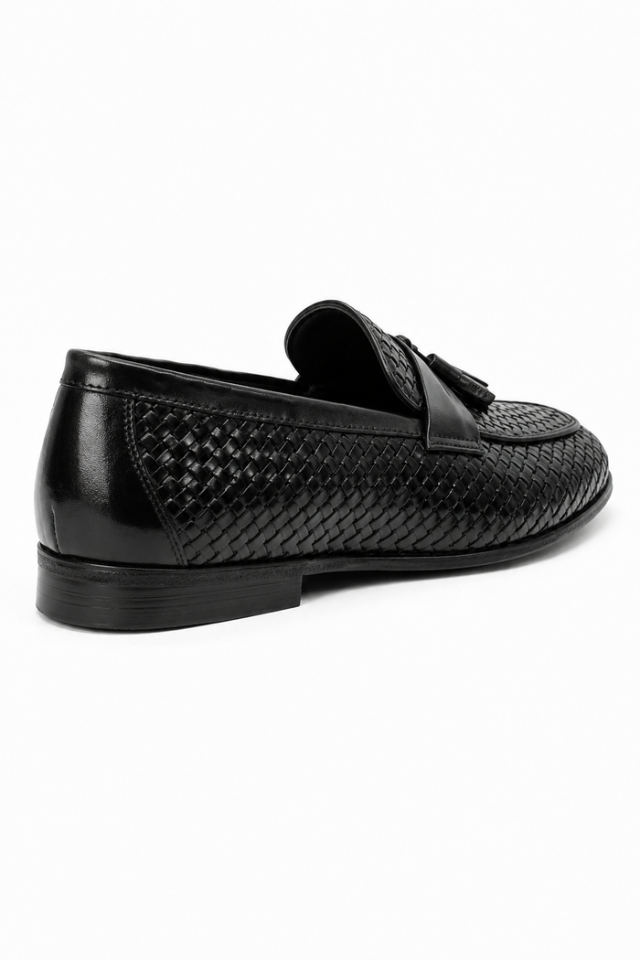DIVO Men’s Black Handmade Woven Leather Tassel Loafers