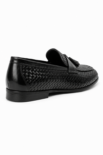 DIVO Men’s Black Handmade Woven Leather Tassel Loafers