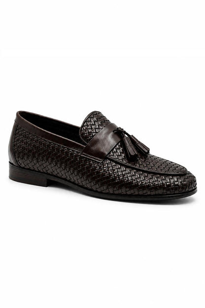 DIVO Men’s Brown Handmade Woven Leather Tassel Loafers