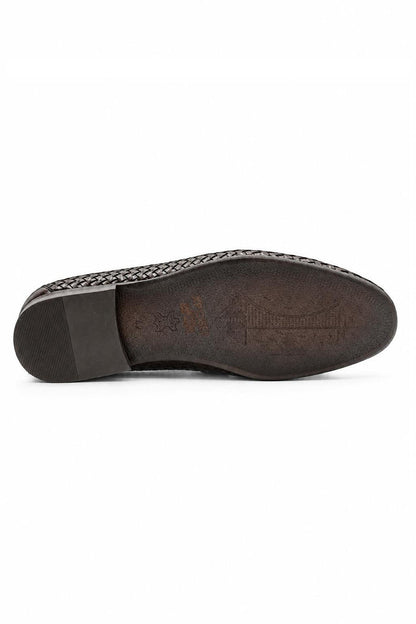 DIVO Men’s Brown Handmade Woven Leather Tassel Loafers