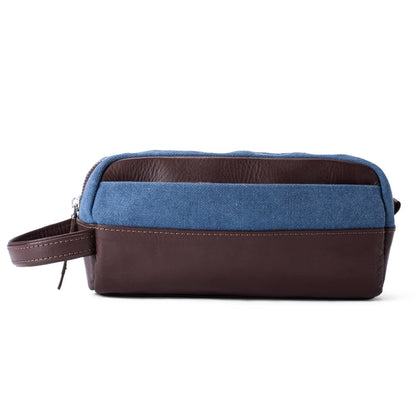 Dopp Kit Leather & Canvas lightweight handbag | Blue & Brown - Spiš.