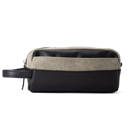 Dopp Kit Leather & Canvas lightweight handbag | Olive Grey & Black - Spiš.