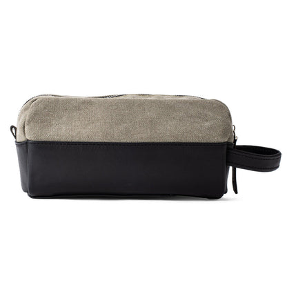 Dopp Kit Leather & Canvas lightweight handbag | Olive Grey & Black - Spiš.