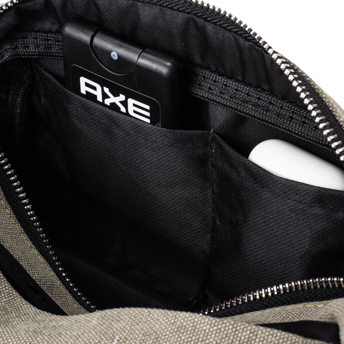 Dopp Kit Leather & Canvas lightweight handbag | Olive Grey & Black - Spiš.