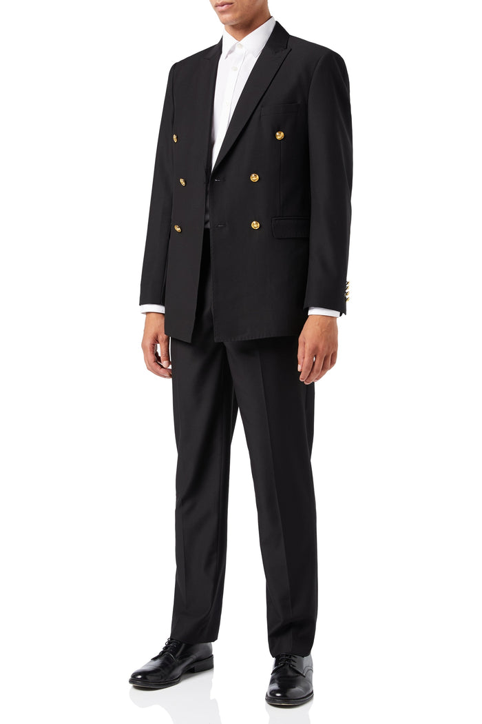 DOUBLE BREASTED GOLD BUTTON SUIT IN BLACK