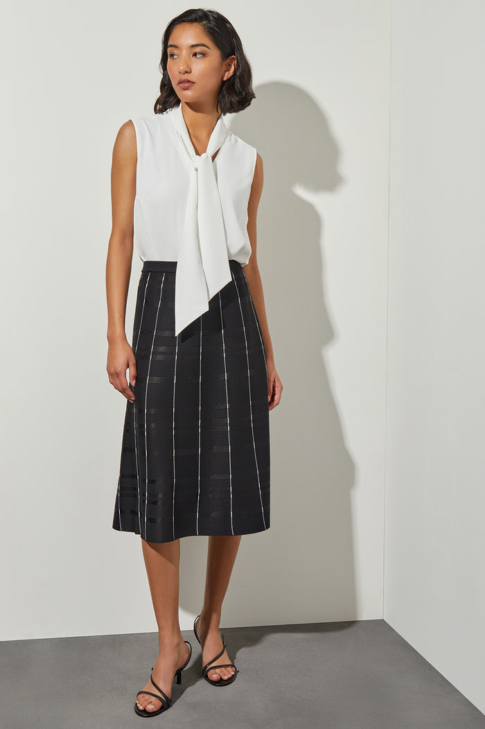 Drape Tie-Neck Crepe de Chine Blouse, White | Ming Wang
