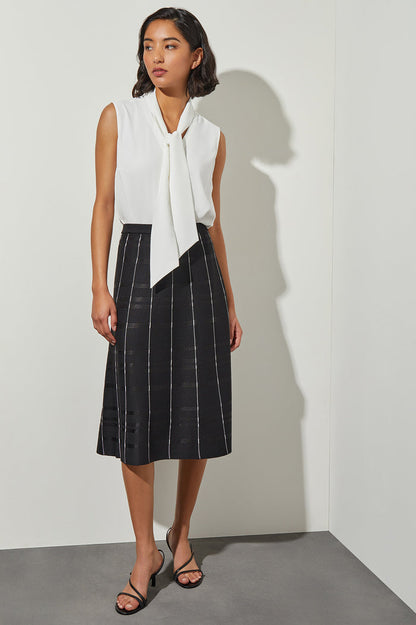 Drape Tie-Neck Crepe de Chine Blouse, White | Ming Wang