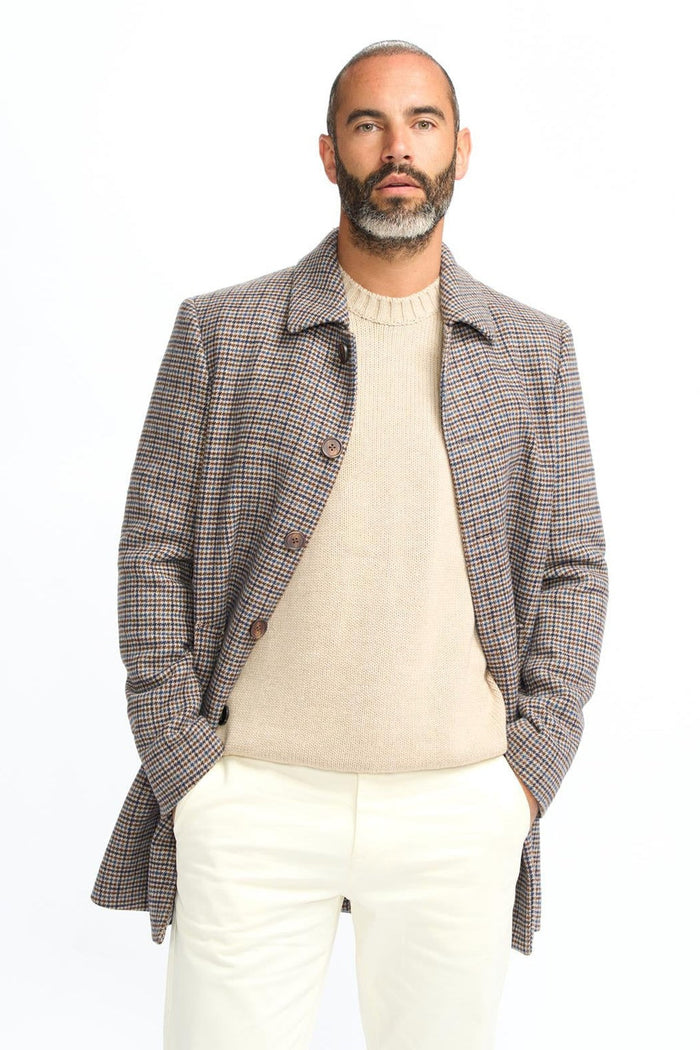 EDDIE – TAN HOUNDSTOTTH CHECK OVERCOAT