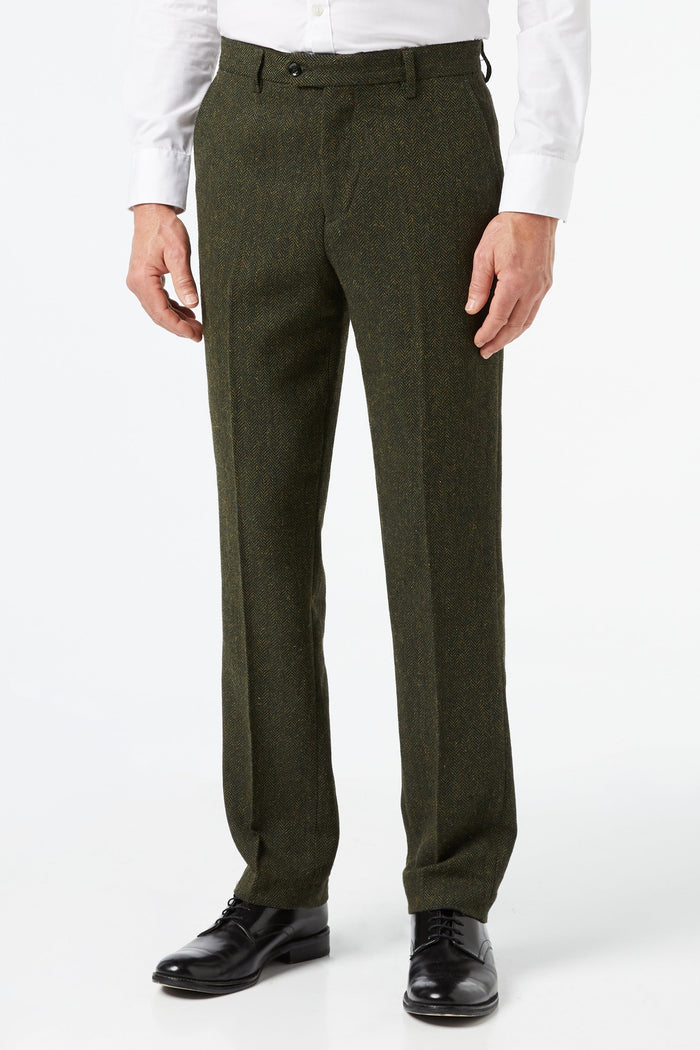 Edward - Mens Olive Green Herringbone 1920s Tailored Fit Suit Pants
