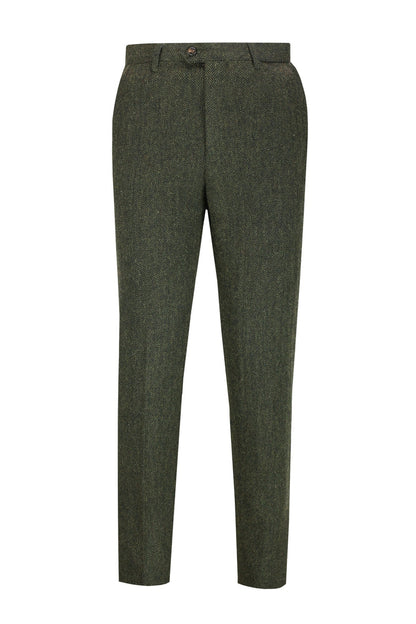 Edward - Mens Olive Green Herringbone 1920s Tailored Fit Suit Pants