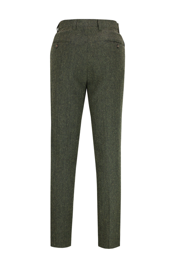Edward - Mens Olive Green Herringbone 1920s Tailored Fit Suit Pants