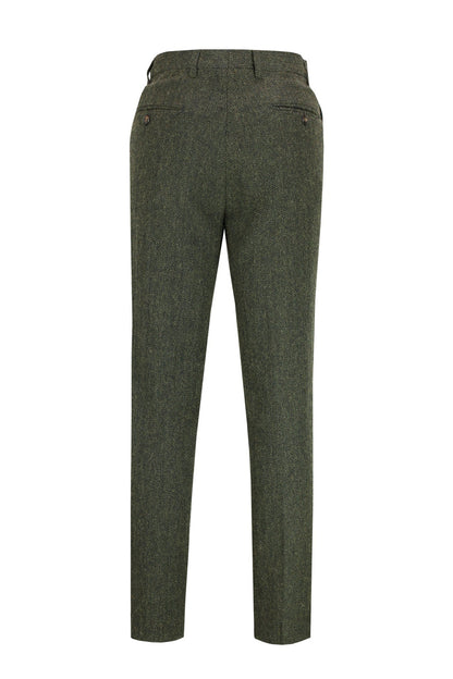 Edward - Mens Olive Green Herringbone 1920s Tailored Fit Suit Pants