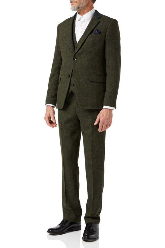 EDWARD HERRINGBONE TWEED SUIT IN OLIVE