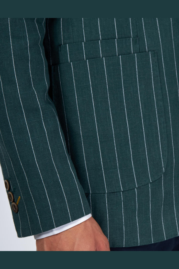 EDWIN - Green Tailored Pinstripe Linen Blazer