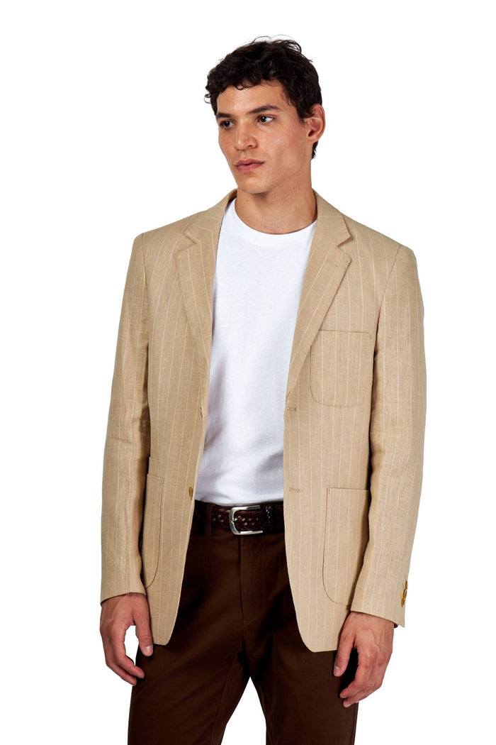 EDWIN – Beige Tailored Pinstripe Linen Blazer