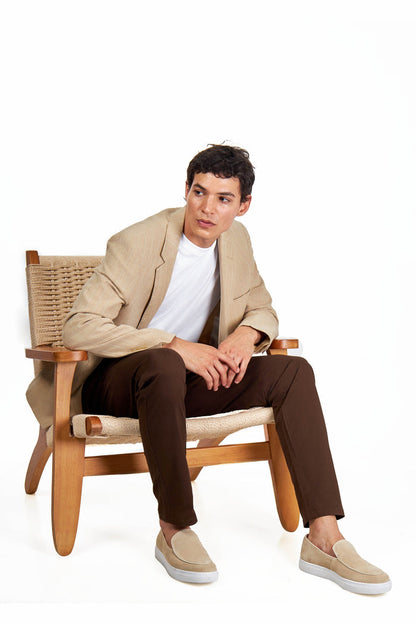 EDWIN – Beige Tailored Pinstripe Linen Blazer