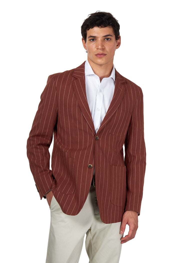EDWIN – Rust Brown Tailored Pinstripe Linen Blazer