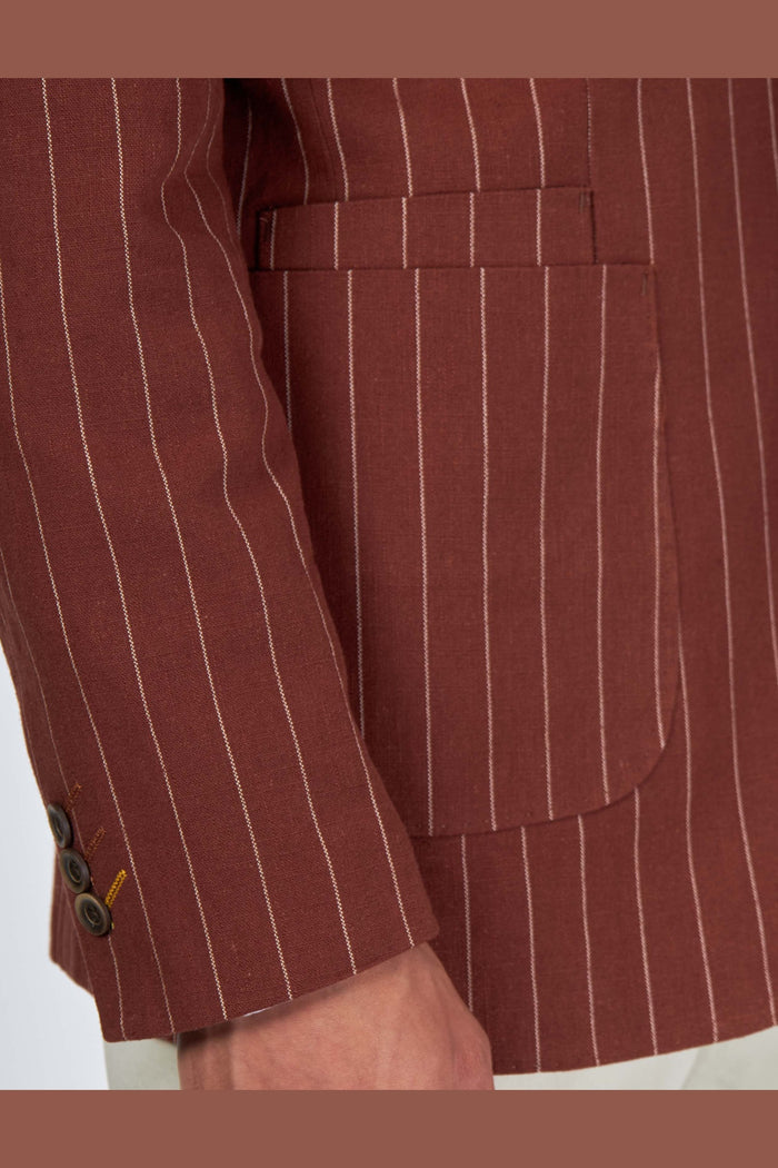 EDWIN – Rust Brown Tailored Pinstripe Linen Blazer