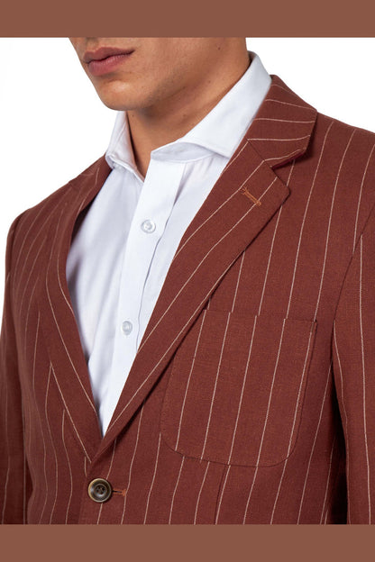 EDWIN – Rust Brown Tailored Pinstripe Linen Blazer