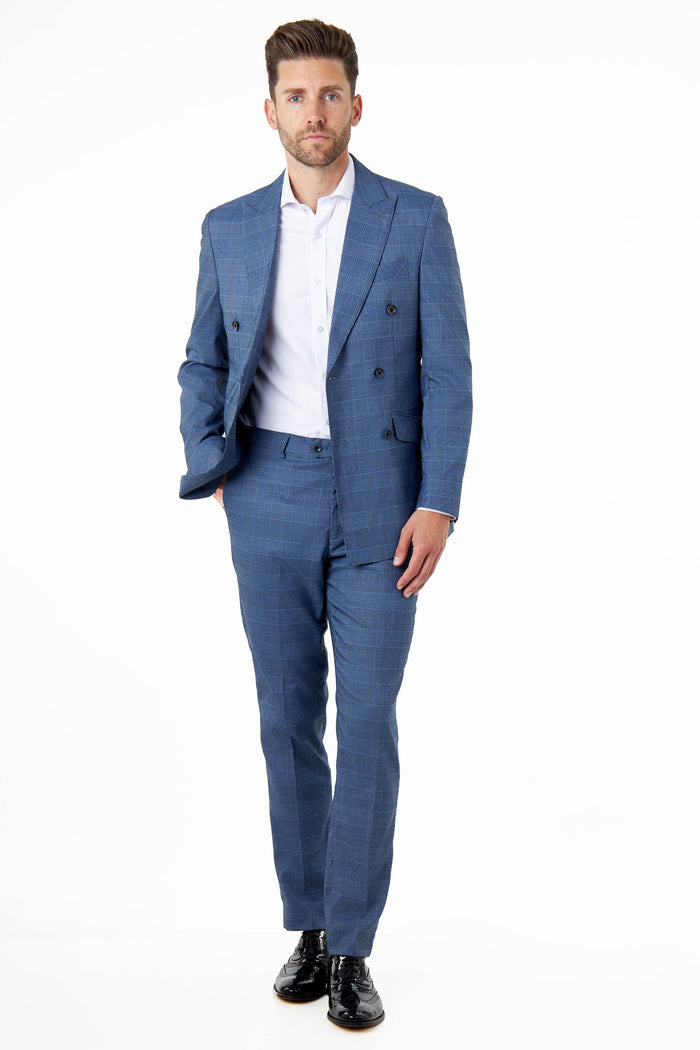 EKON - Blue Double Breasted Prince of Wales Check Suit