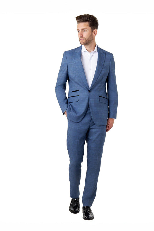 EKON - Blue Prince of Wales Check Suit Tailored Fit
