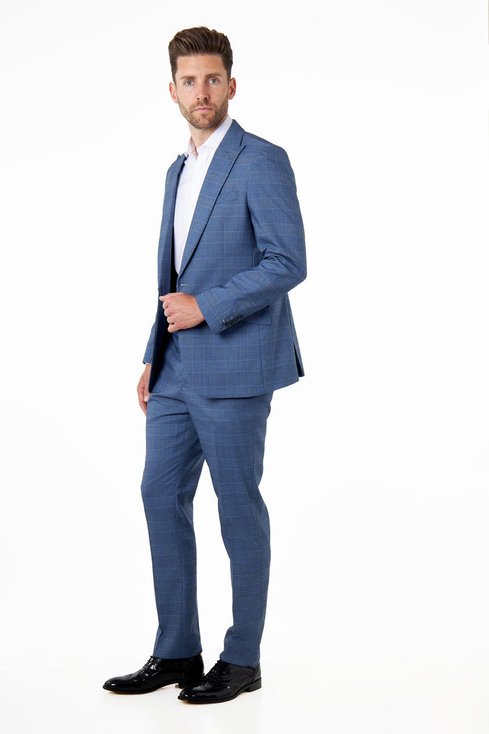 EKON - Blue Prince of Wales Check Suit Tailored Fit