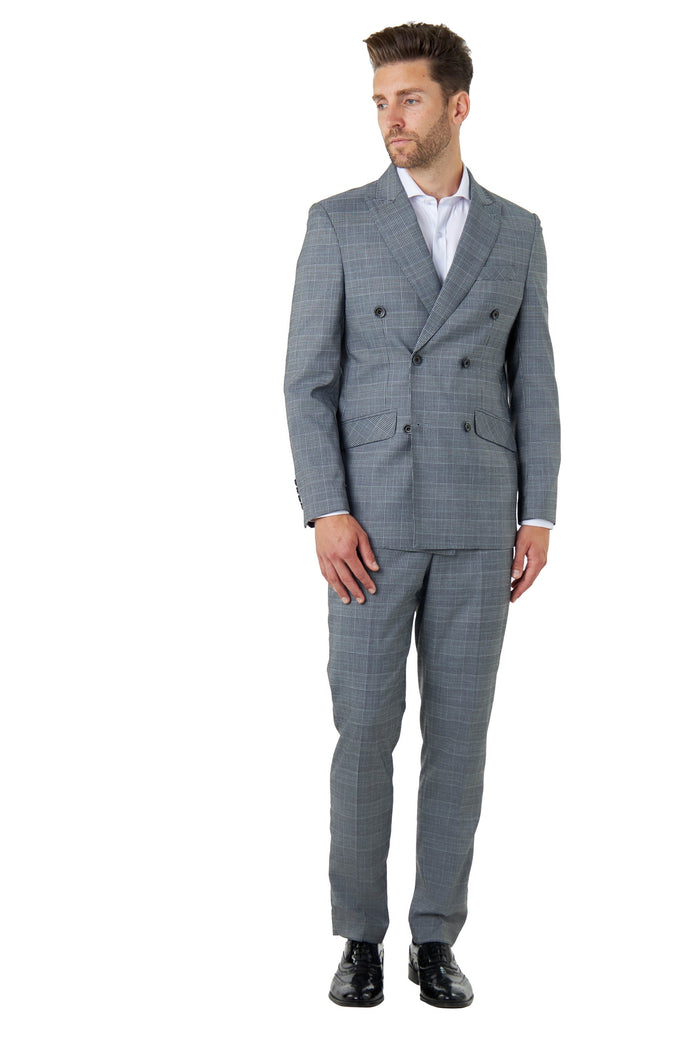 EKON - Grey Double Breasted Prince of Wales Check Suit