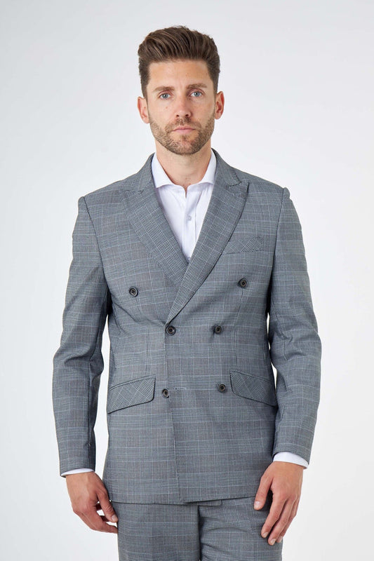 EKON - Grey Double Breasted Prince of Wales Check Suit