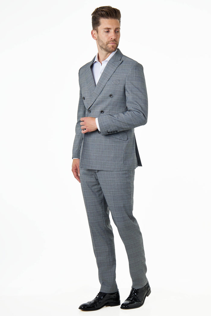 EKON - Grey Double Breasted Prince of Wales Check Suit