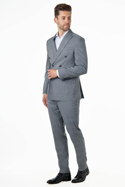 EKON - Grey Double Breasted Prince of Wales Check Suit