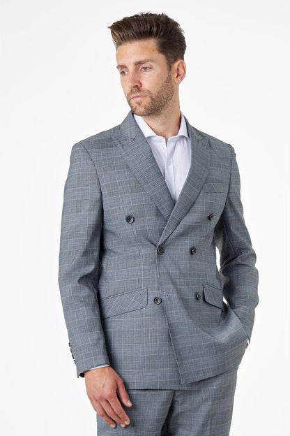 EKON - Grey Double Breasted Prince of Wales Check Suit