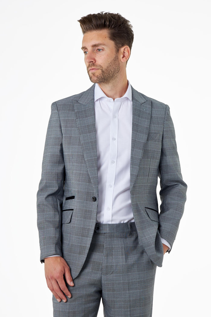 EKON - Grey Prince of Wales Check Suit Tailored Fit