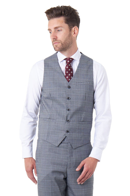EKON - Grey Prince of Wales Check Tailored Fit Waistcoat
