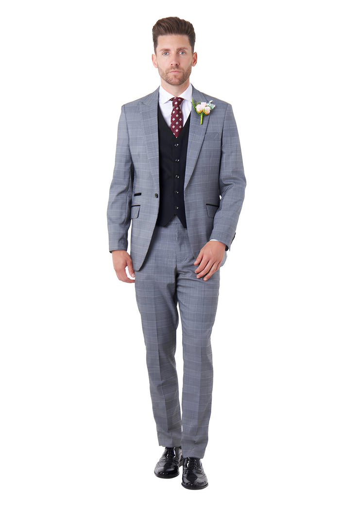 EKON - Grey Prince of Wales Check Wedding Suit