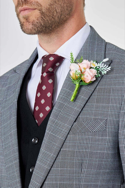 EKON - Grey Prince of Wales Check Wedding Suit