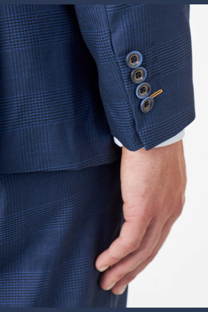 EKON - Navy Prince of Wales Check Suit 3 Piece Tailored Fit