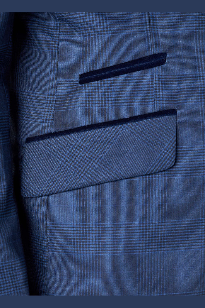 EKON - Navy Prince of Wales Check Suit 3 Piece Tailored Fit