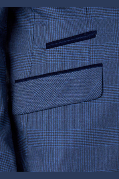EKON - Navy Prince of Wales Check Suit 3 Piece Tailored Fit