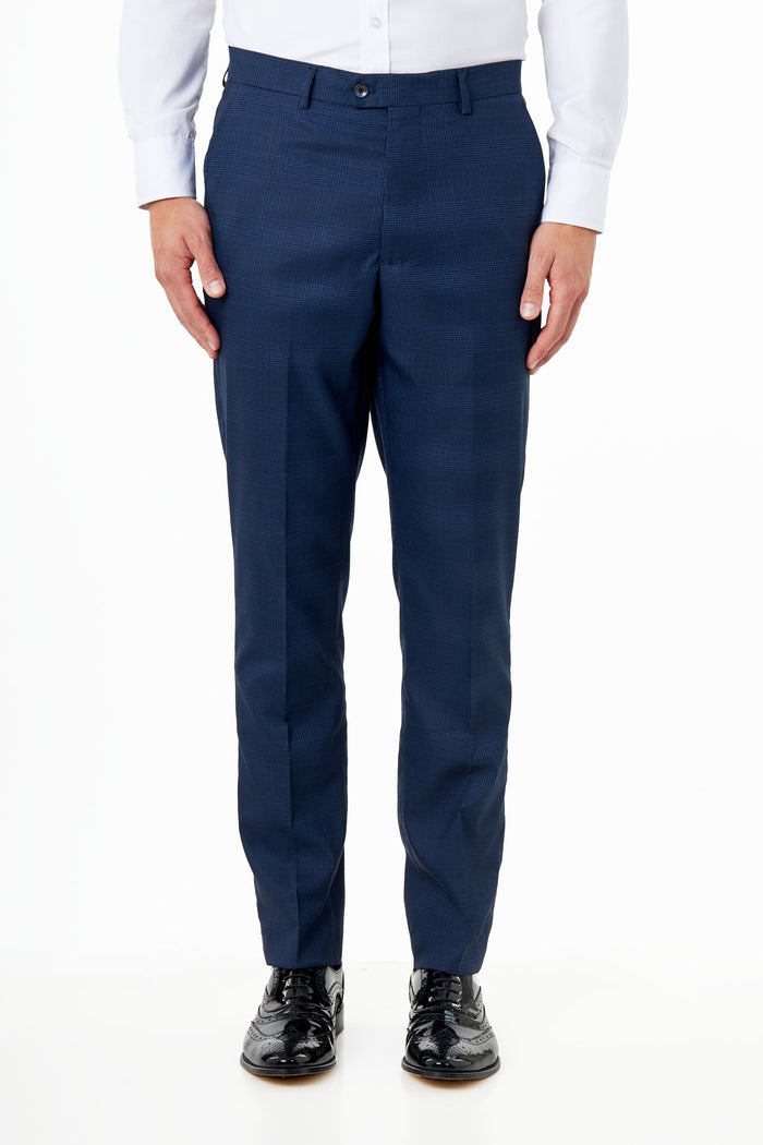 EKON - Navy Prince of Wales Check Suit 3 Piece Tailored Fit