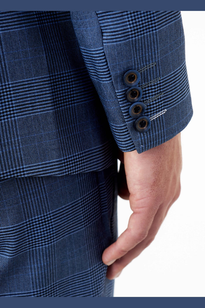 EKON – Blue Price of Wales Check Tailored Double Breasted Jacket