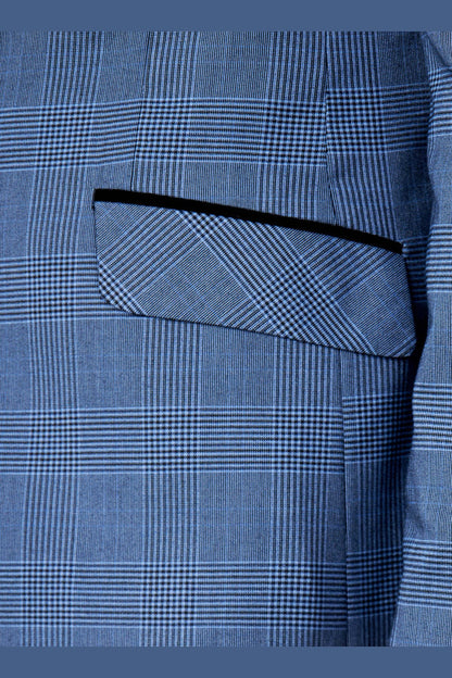 EKON – Blue Price of Wales Check Tailored Suit Jacket