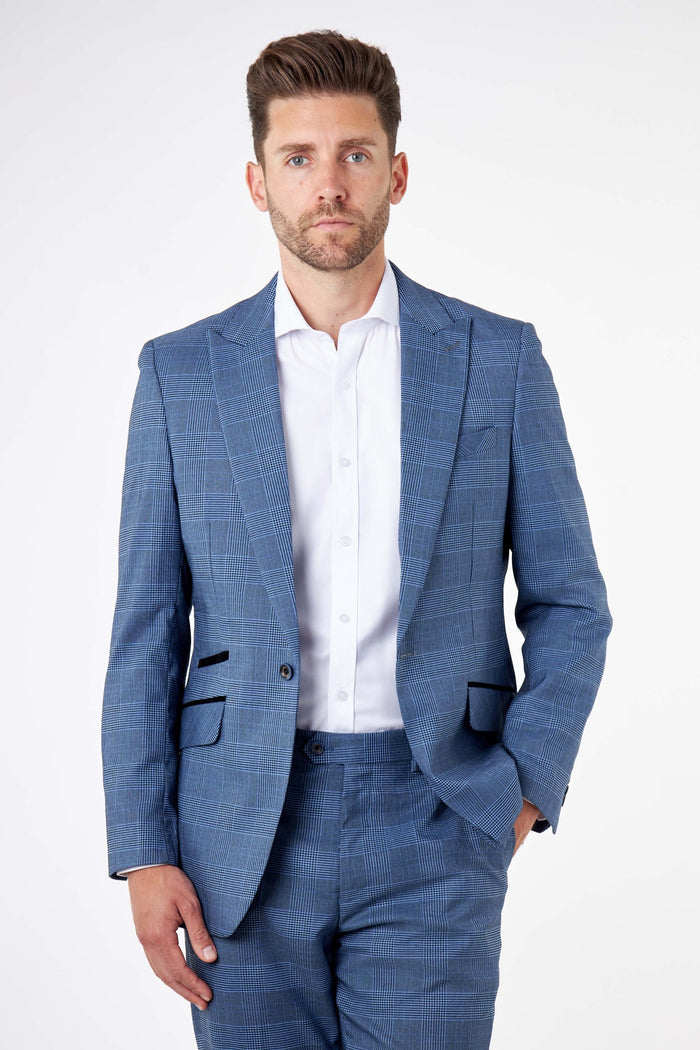 EKON – Blue Price of Wales Check Tailored Suit Jacket