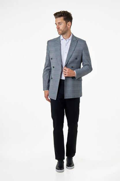EKON – Grey Prince of Wales Check Double Breasted Suit Jacket