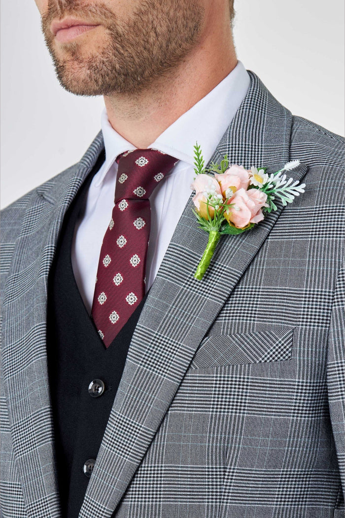 EKON – Grey Prince of Wales Check Double Breasted Suit Jacket