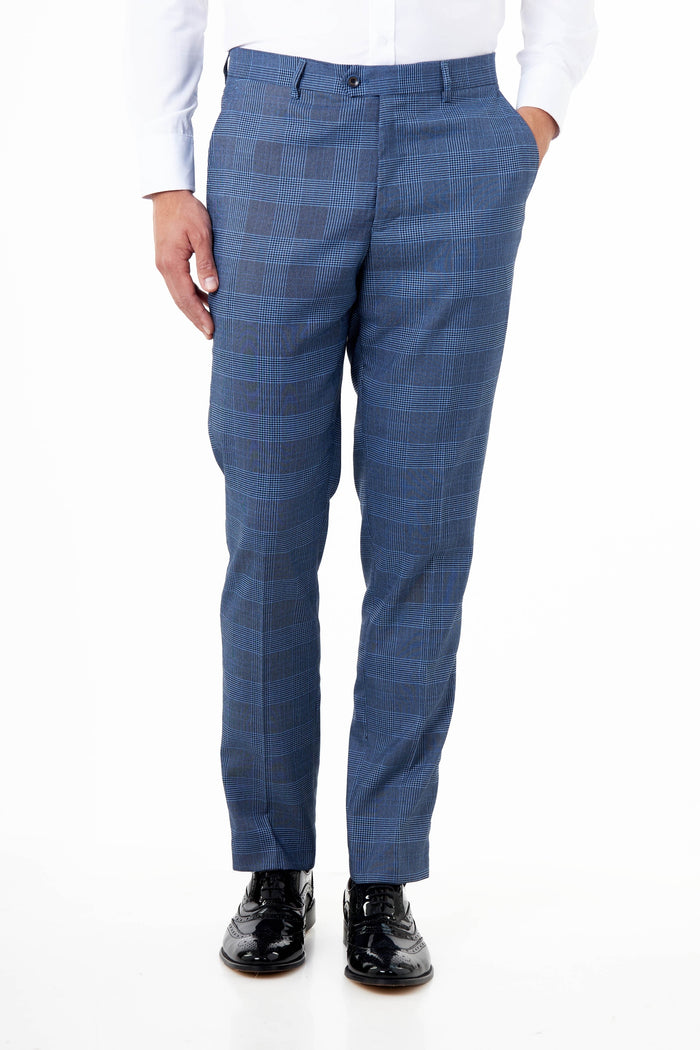 Ekon – Tailored Prince of Wales Check Blue Suit Trousers