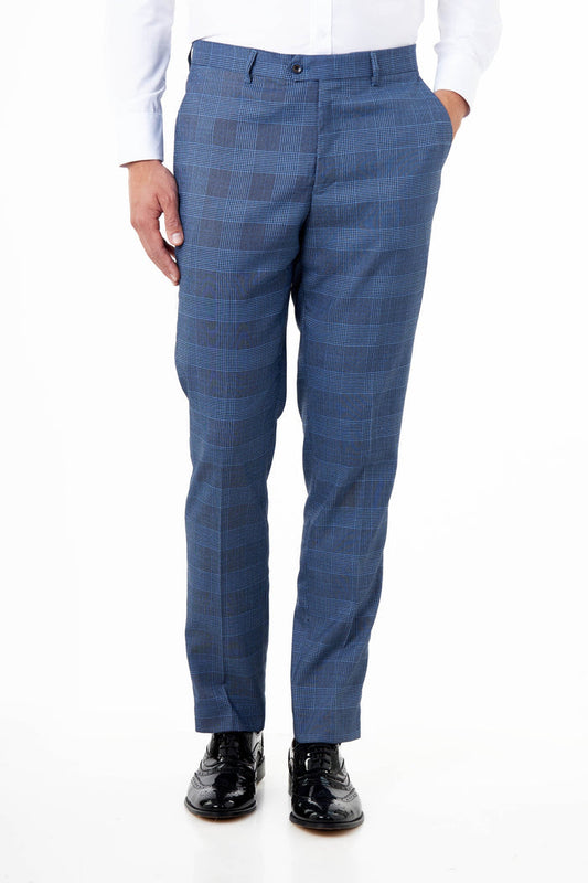 Ekon – Tailored Prince of Wales Check Blue Suit Trousers